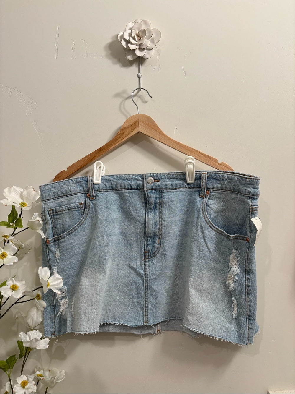 Light Wash Distressed Denim Mini Skirt